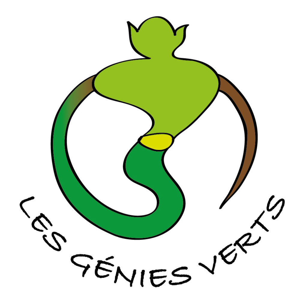 Logo de l'association les génies verts en couleur avec texte noir